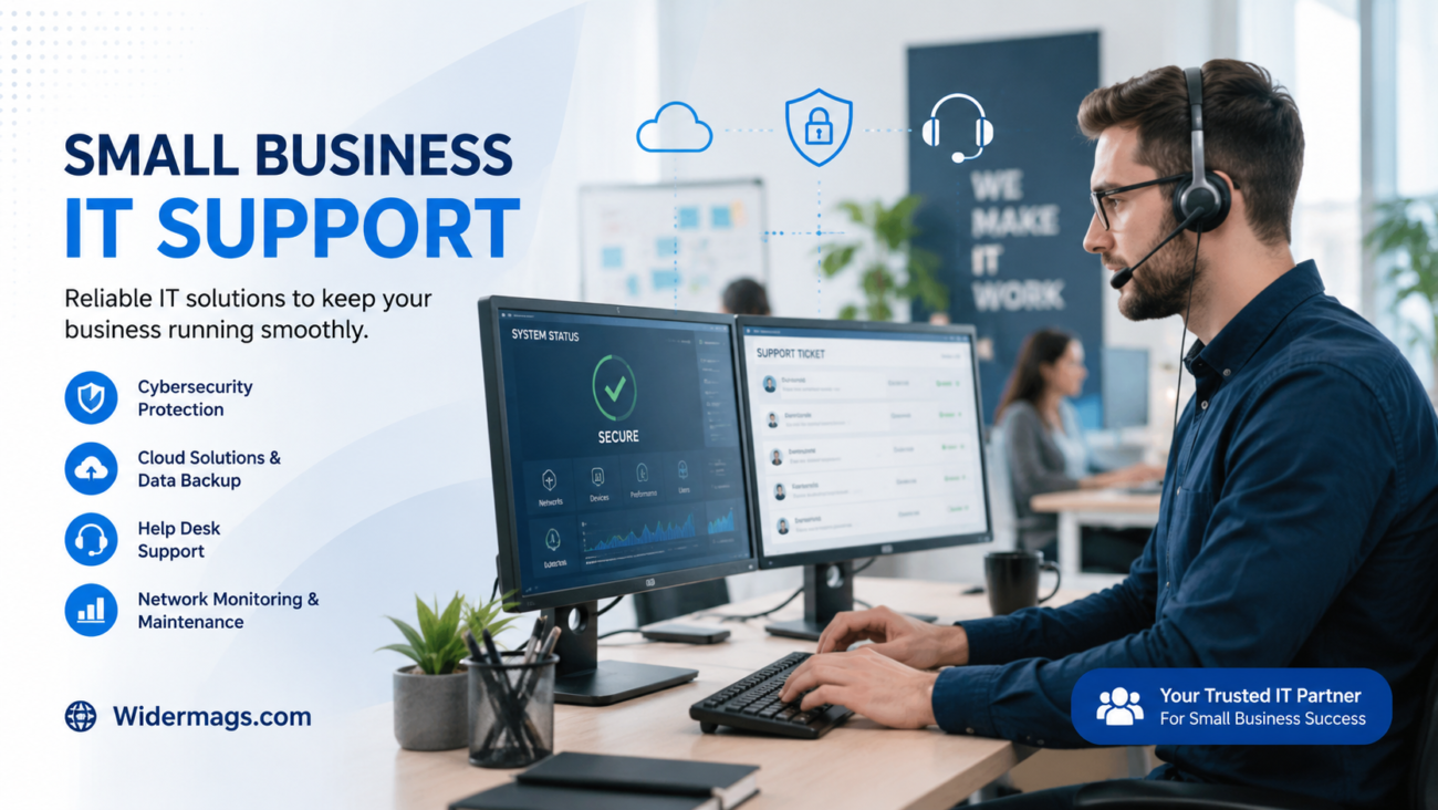 Small business IT support professional managing secure and cost-effective technology solutions for business operations