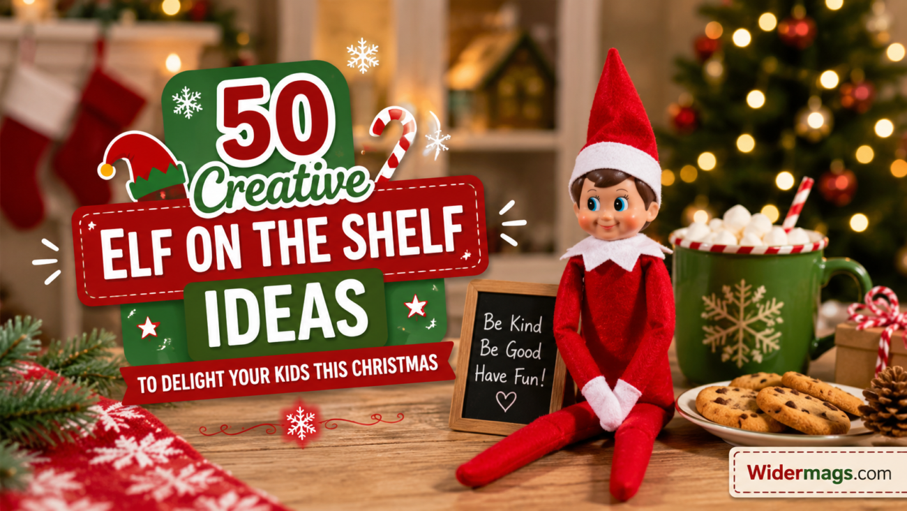 Creative Elf on the Shelf ideas displayed around a Christmas-themed home with festive decorations.