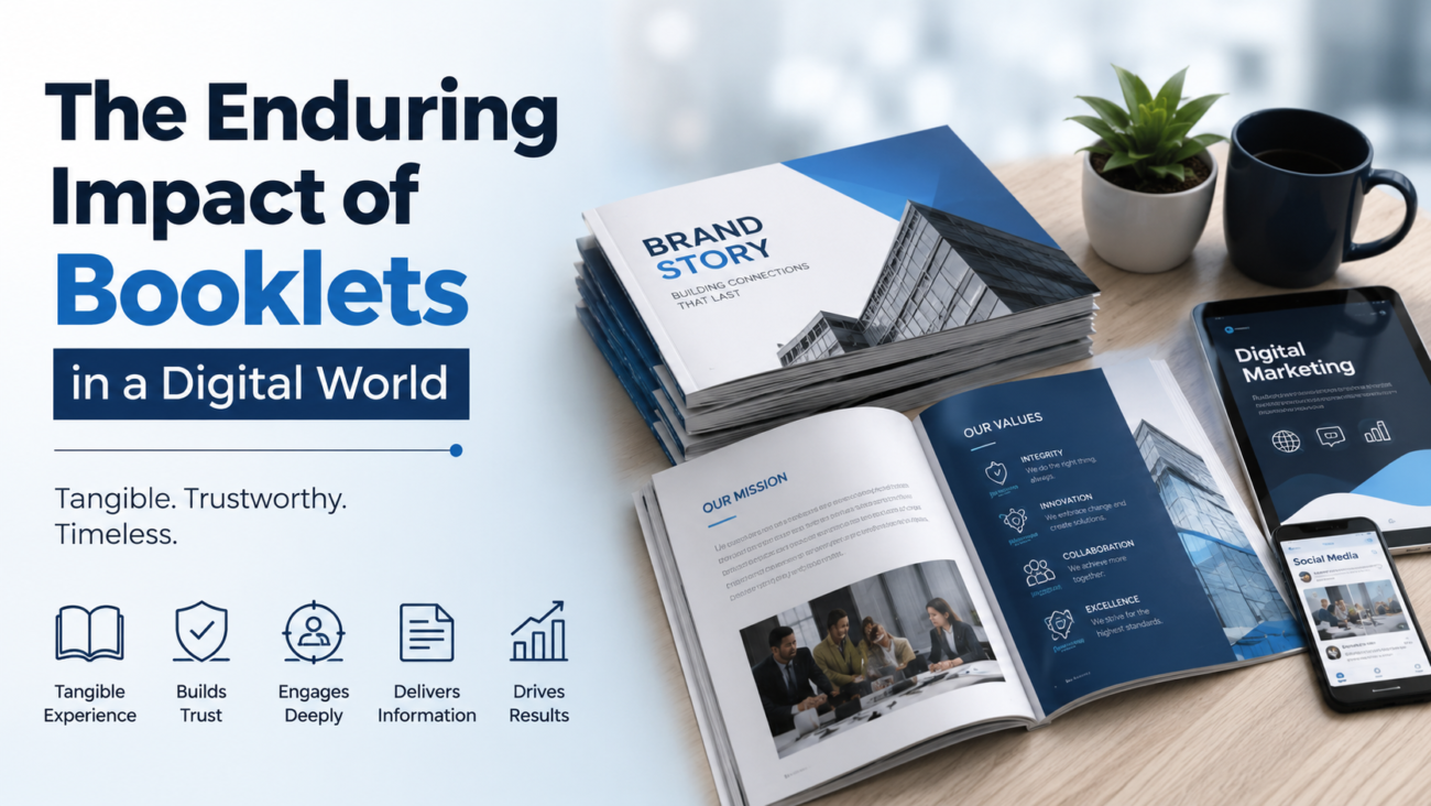 Professional business booklets used for marketing and communication.